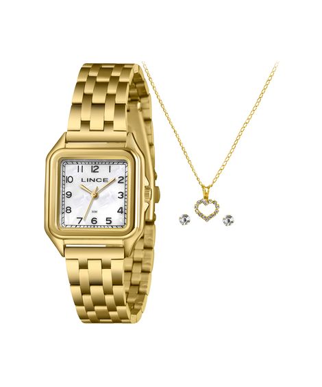 kit relógio feminino lince analógico lqgm046l30 kadvb2kx dourado