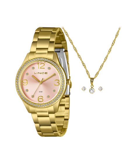 kit relógio feminino lince analógico lrgj172l38 kae8r2kx dourado