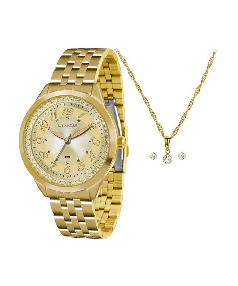 kit relógio feminino lince analógico lrg4330l kadzc2kx dourado