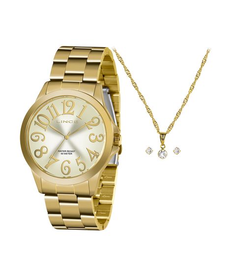 kit relógio feminino lince analógico lrgj126l kae7c2kx dourado
