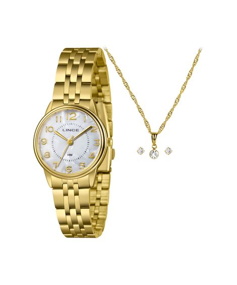 kit relógio feminino lince analógico lrgm027l32 kaebb2kx dourado