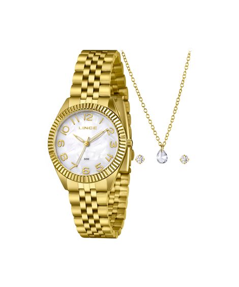kit relógio feminino lince analógico lrgm063l36 k0j4b2kx dourado