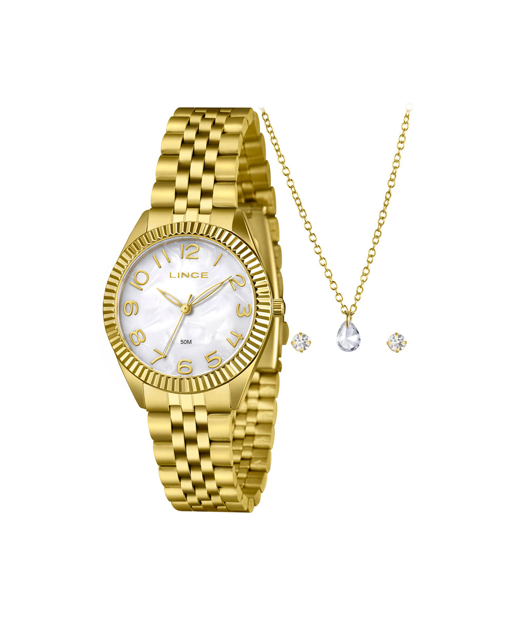 kit relógio feminino lince analógico lrgm063l36 k0j4b2kx dourado