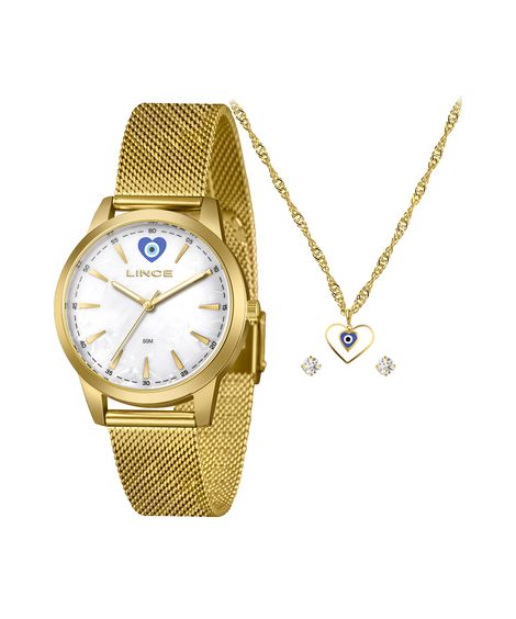 kit relógio feminino lince analógico lrgm048l38 k0hgb1kx dourado