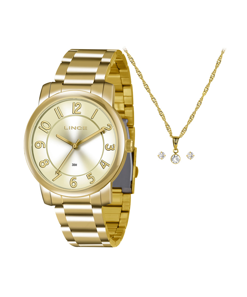 kit relógio feminino lince analógico lrg4336l kae0c2kx dourado