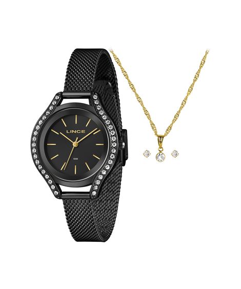 kit relógio feminino lince analógico lrnm059l36 kad8p1px preto