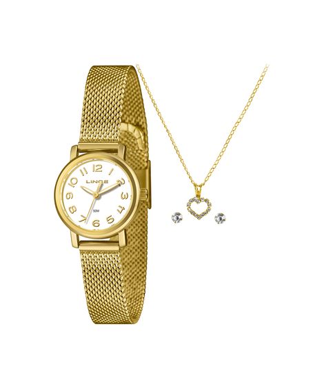 kit relógio feminino lince analógico lrgh272l25 kae6b2kx dourado