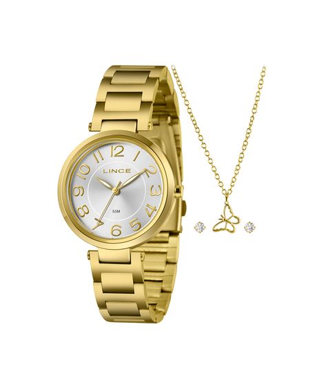 kit relógio feminino lince analógico lrgm031l36 kbqvs2kx dourado