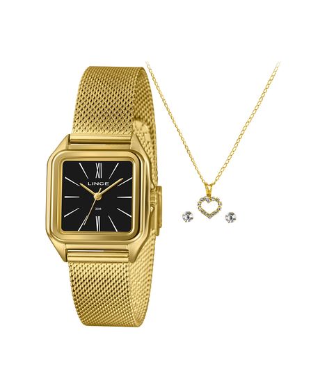kit relógio feminino lince analógico lqgm057l30 kadxp3kx dourado
