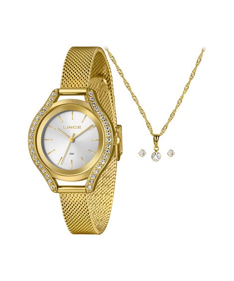 kit relógio feminino lince analógico lrgm059l36 kaeds1kx dourado