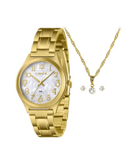 kit relógio feminino lince analógico lrgm029l38 kbqqb2kx dourado