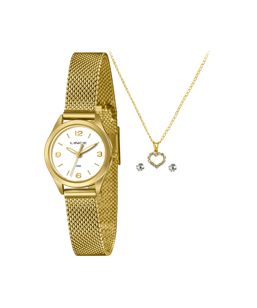 kit relógio feminino lince analógico lrgh271l25 kae5b2kx dourado