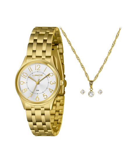 kit relógio feminino lince analógico lrgm041l34 kaecs2kx dourado