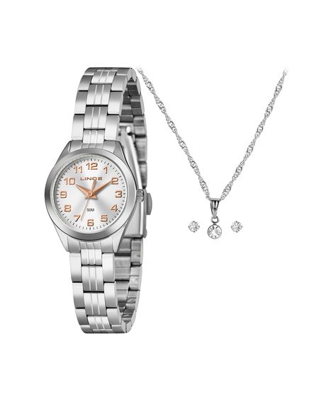 kit relógio feminino lince analógico lrmh267l25 kacds2sx prateado