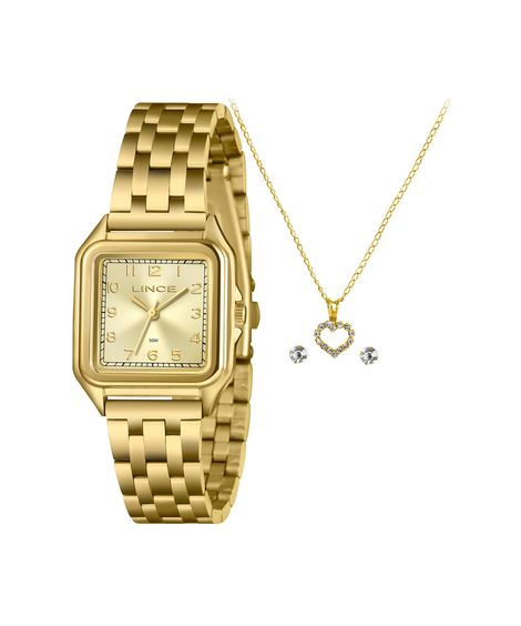 kit relógio feminino lince analógico lqgm046l30 kadrc2kx dourado