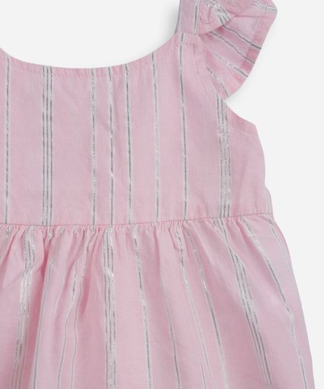 conjunto curto infantil de algodão com lurex listrado rosa
