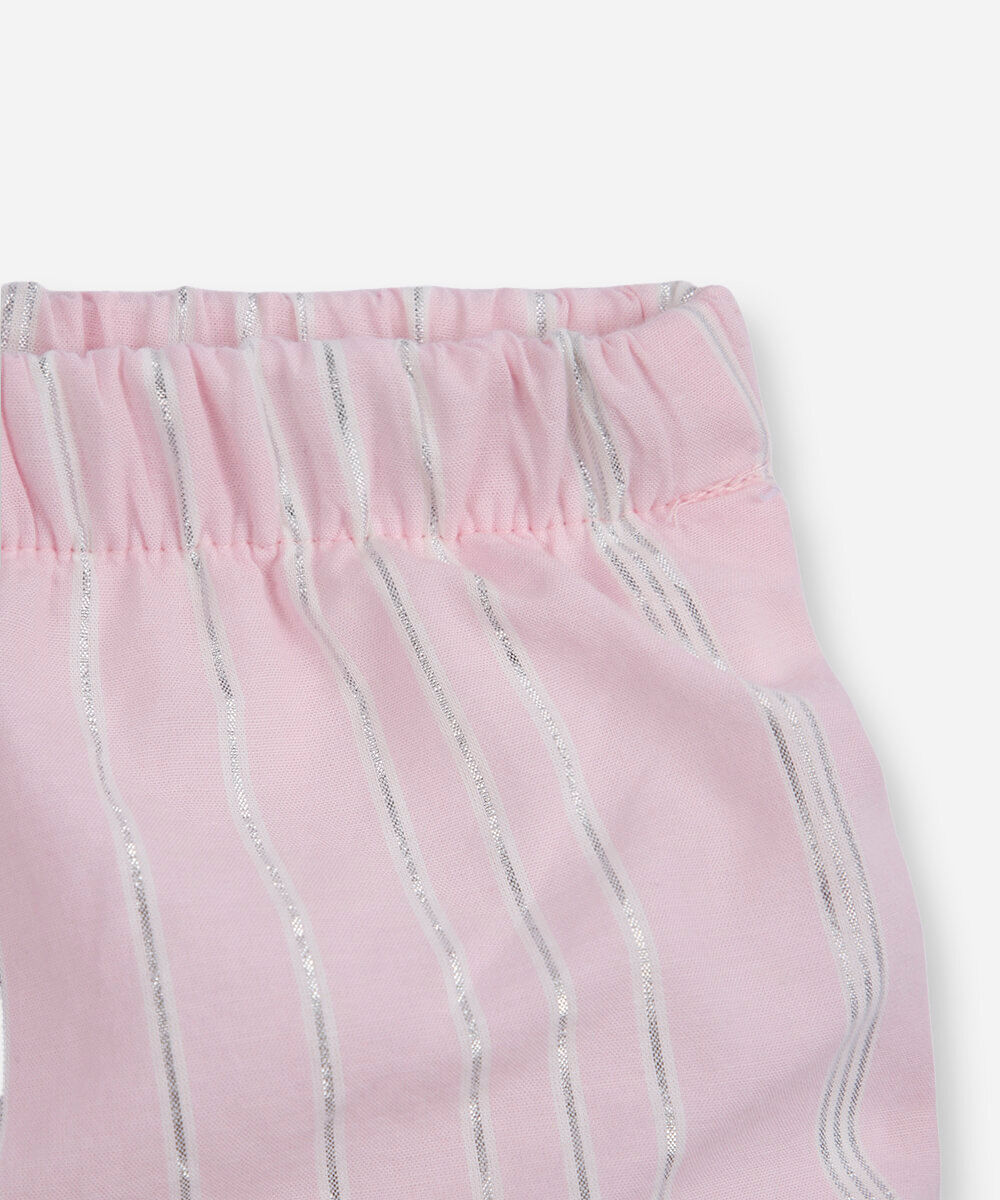 conjunto curto infantil de algodão com lurex listrado rosa