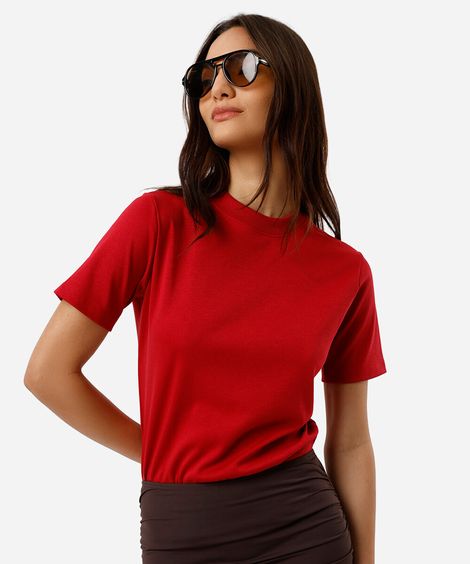 camiseta classic feminina de algodão peruano interlock vermelha