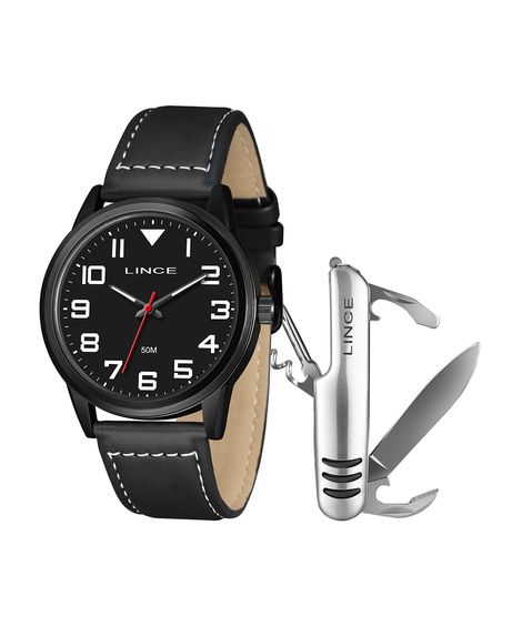 kit relógio masculino lince analógico mrch251l46 kabtp2pb preto