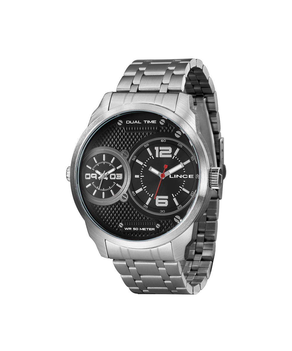 relógio masculino lince dual time mrmh162l p2sx prateado