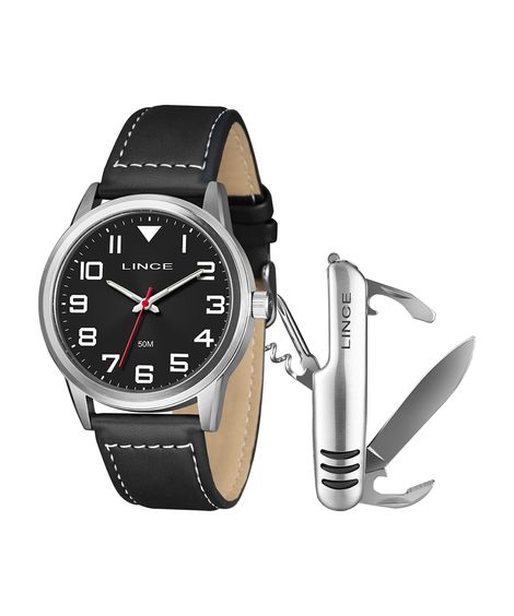 kit relógio masculino lince analógico mrch249l46 kaefp2pb prateado
