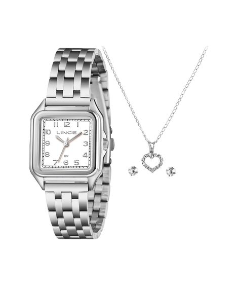 kit relógio feminino lince analógico lqmm046l30 kadsb2sx prateado