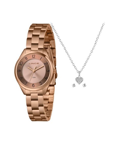 kit relógio feminino lince analógico lrrh273l32 kad4r2rx rosa