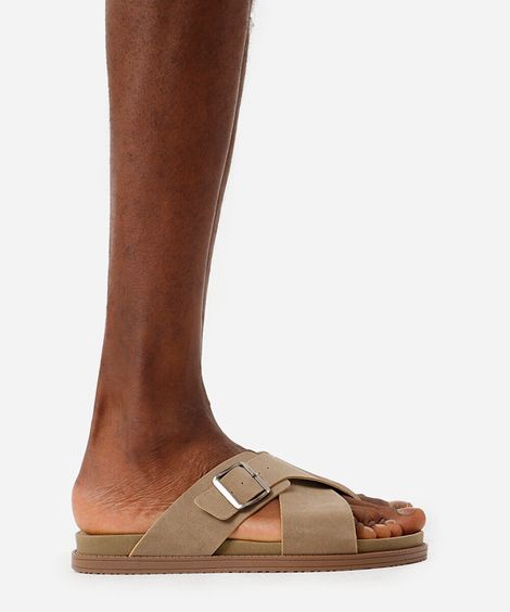 slide masculina com fivela oneself bege