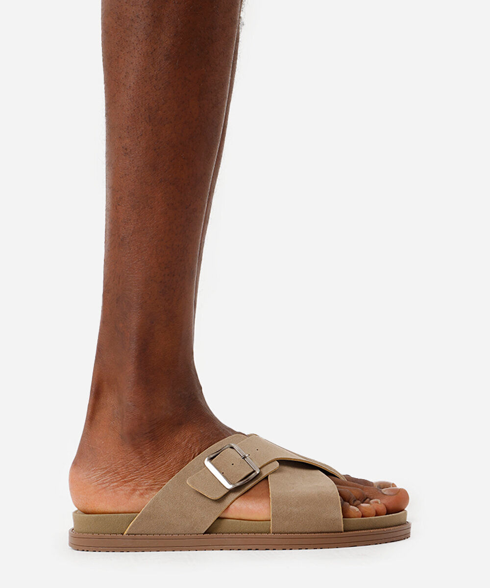slide masculina com fivela oneself bege
