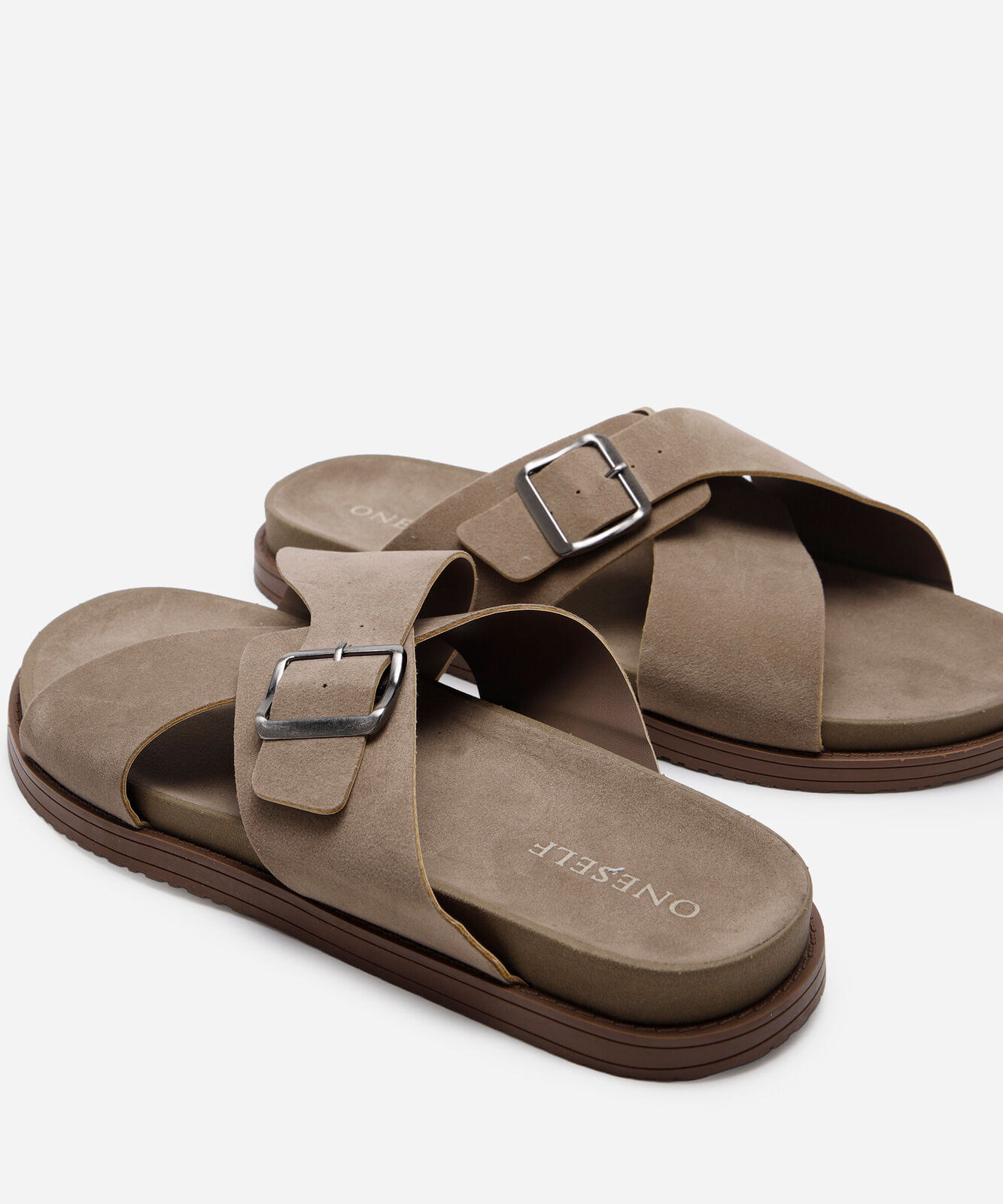 slide masculina com fivela oneself bege