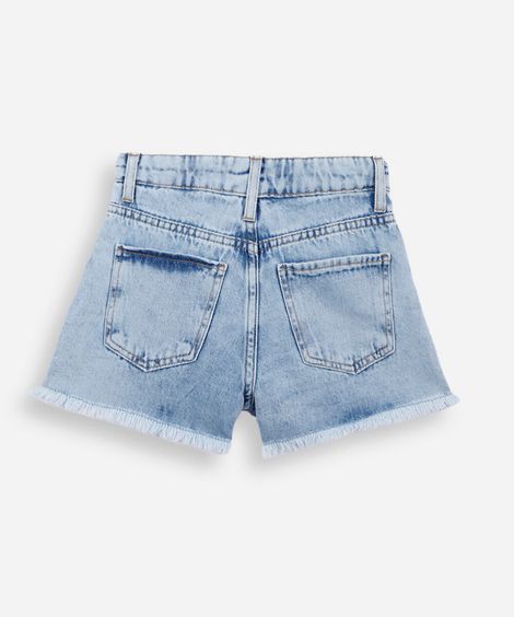 short jeans infantil mom bordado cerejas azul