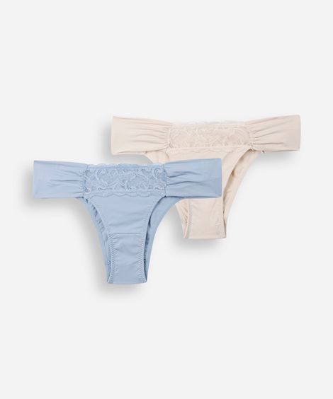 kit de 2 calcinhas biquíni feminina com renda colorido