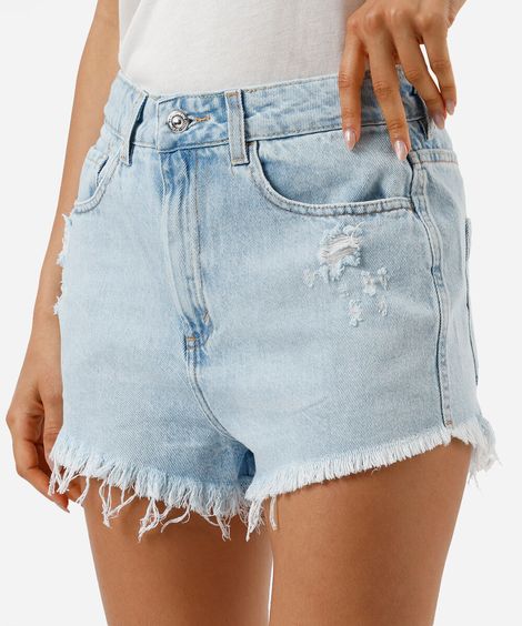 short curto feminino jeans destroyed azul