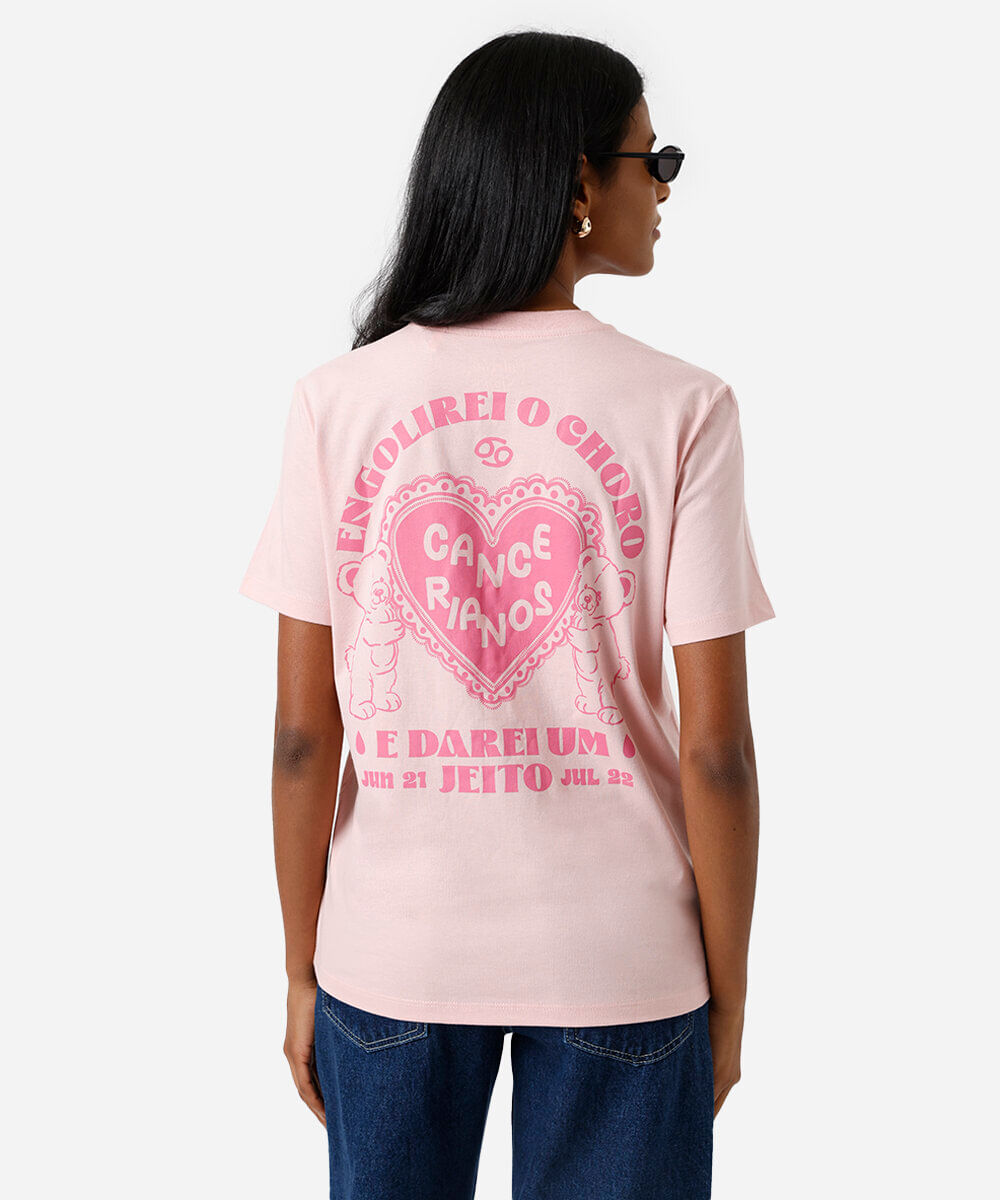 camiseta feminina de algodão signo câncer márcia sensitiva rosa