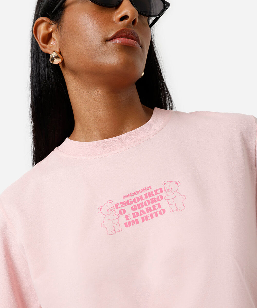 camiseta feminina de algodão signo câncer márcia sensitiva rosa