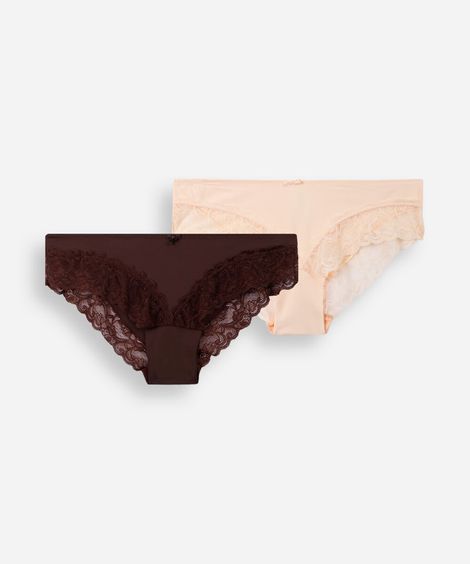 kit de 2 calcinhas caleçon com renda colorido