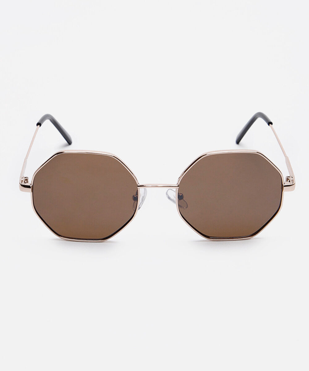 óculos de sol redondo hexagonal triton dourado