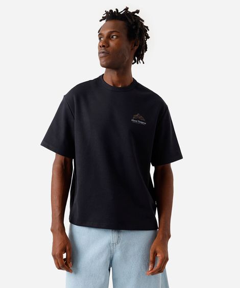 camiseta box fit masculina com algodão estampada preta