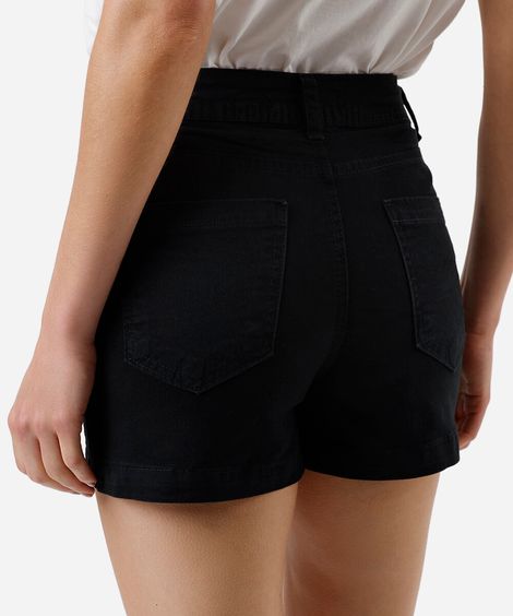 short hot pant feminino de sarja cintura alta preto