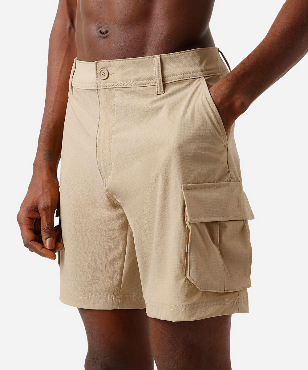 short boardshort masculino de poliamida bege