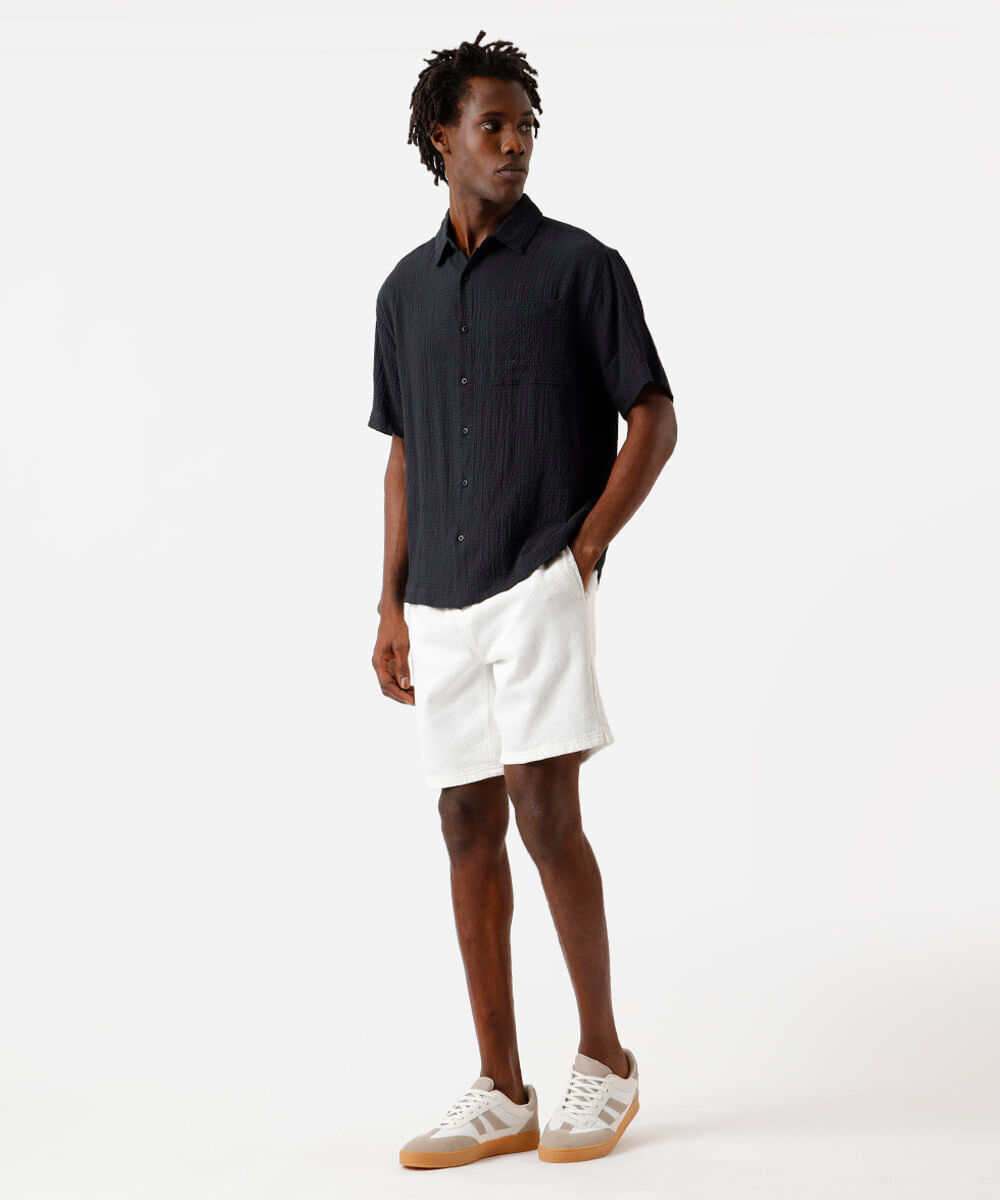 camisa masculina com bolso texturizada preta