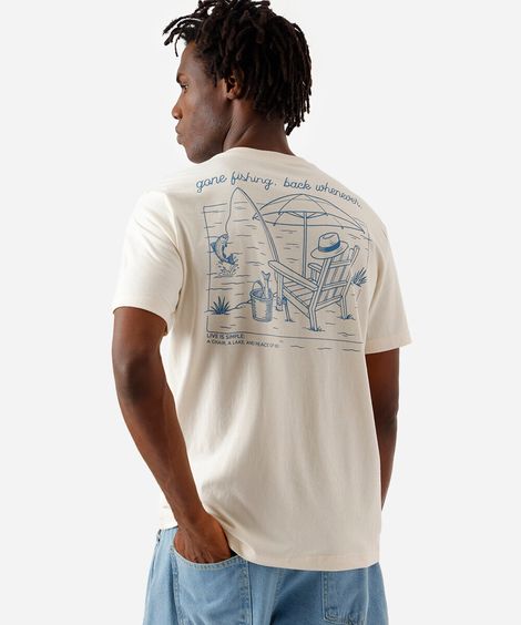 camiseta masculina de algodão estampada bege