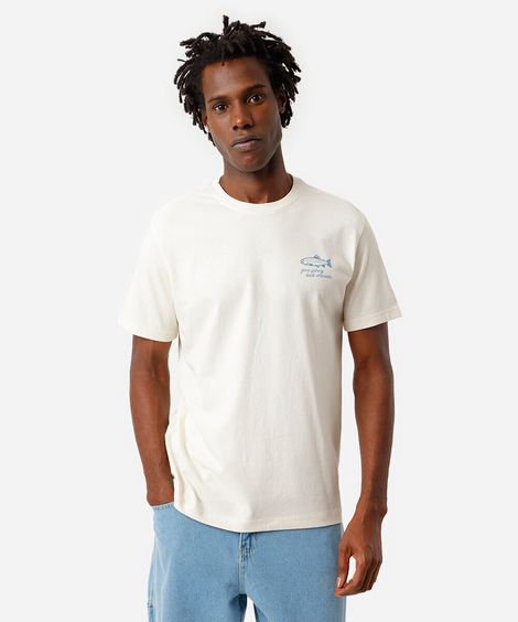 camiseta masculina de algodão estampada bege