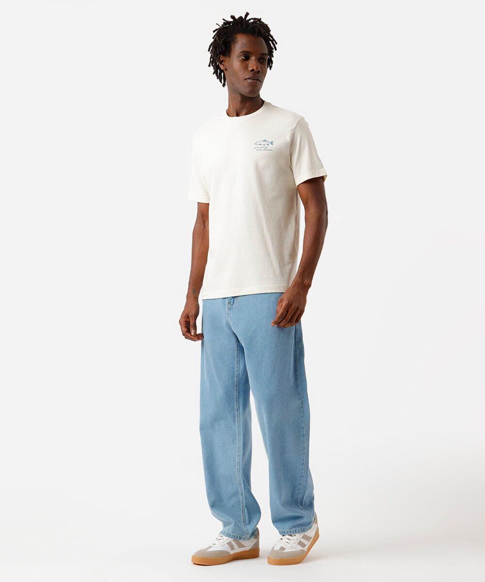 camiseta masculina de algodão estampada bege