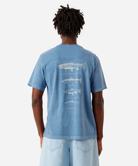 camiseta masculina em algodão estonada azul