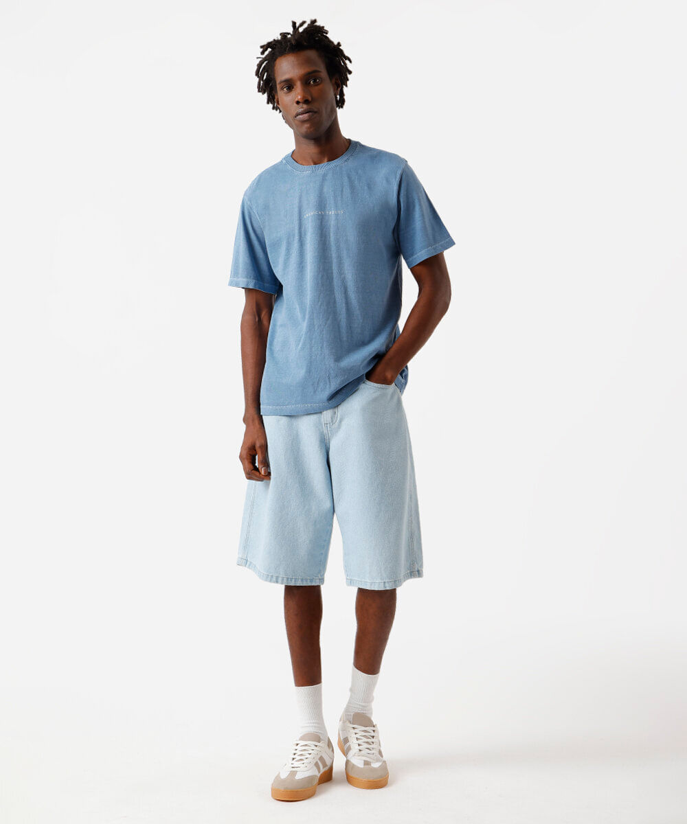 camiseta masculina em algodão estonada azul