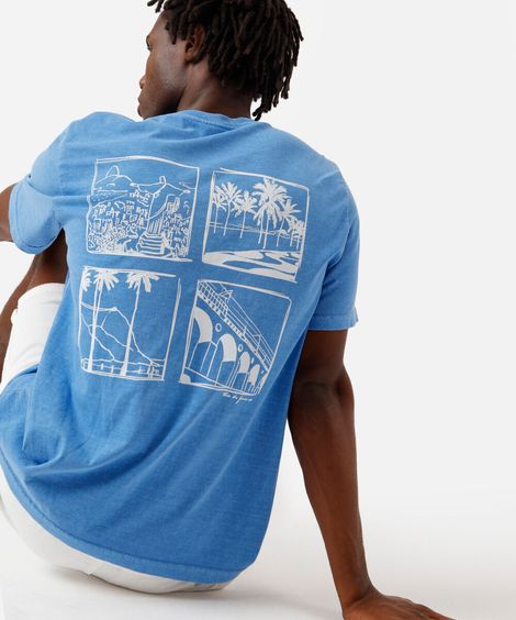 camiseta masculina de algodão manga curta azul