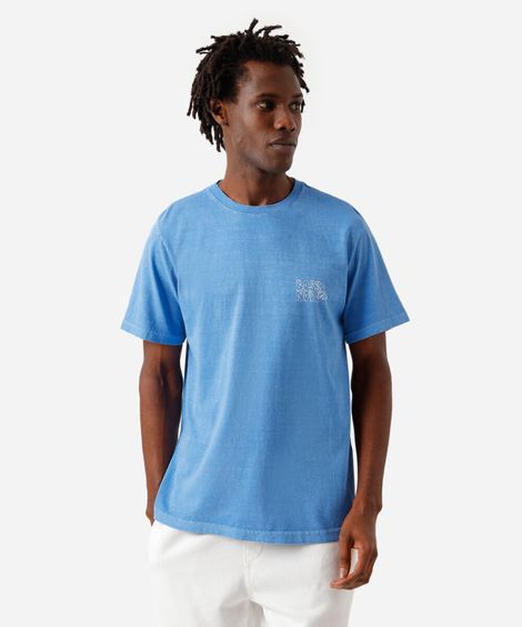camiseta masculina de algodão manga curta azul