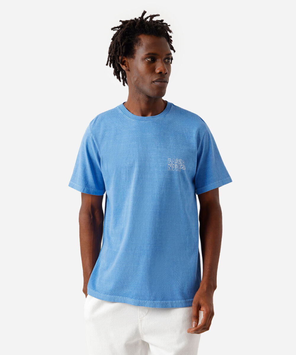 camiseta masculina de algodão manga curta azul