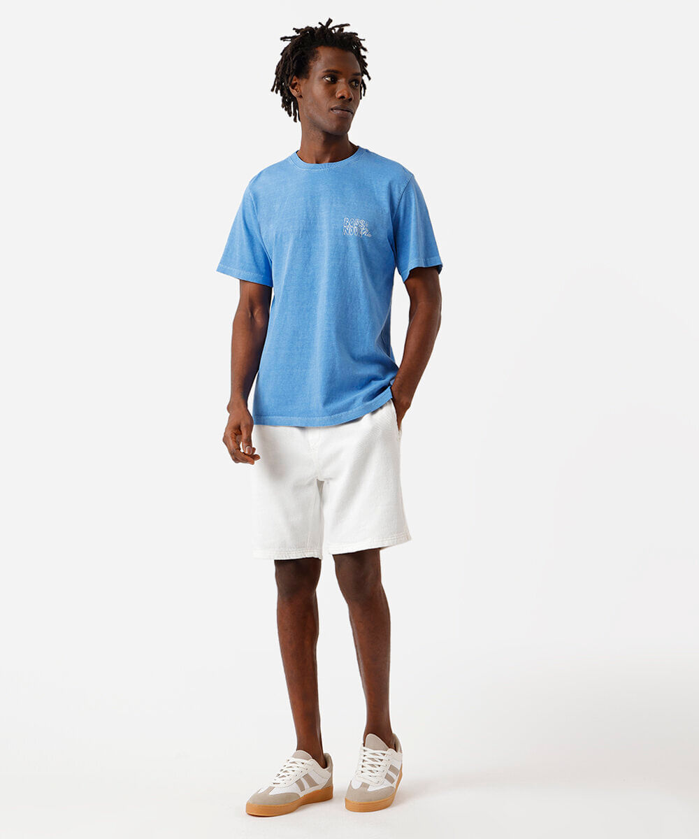 camiseta masculina de algodão manga curta azul
